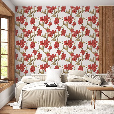 Papel de Parede Floral Vermelho