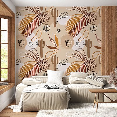 Papel de Parede Folhas em tons de Bege