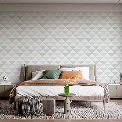 Papel de Parede Triângulos Verdes e Cinzas