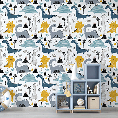 Papel de Parede Dinossauros Fofos Coloridos