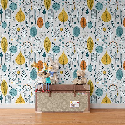 Papel de Parede Escandinavo Folhas Coloridas
