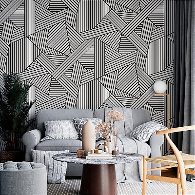 Papel de Parede Wingate Preto fundo Marfim