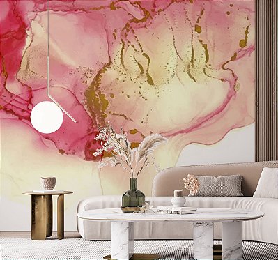 Papel de Parede Aquarela Vermelho com Dourado