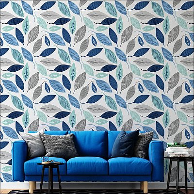 Papel de Parede Floral Azul