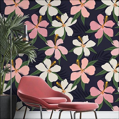 Papel de Parede Flores Brancas e Rosas