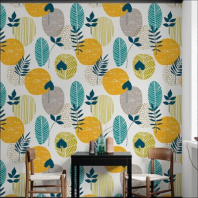 Papel de Parede Floral Verde e Amarelo