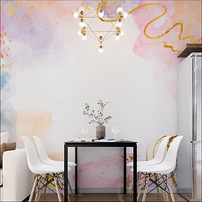 Papel de Parede Aquarela com Dourado