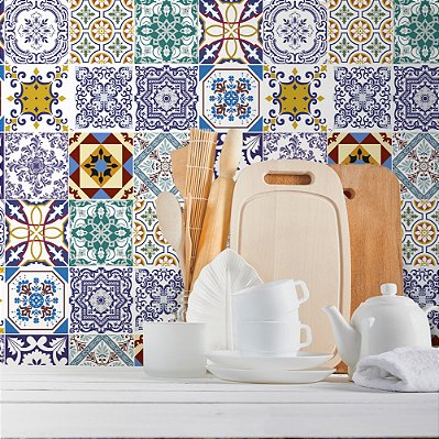 Papel de Parede Azulejos Coloridos