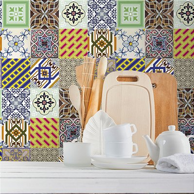 Papel de Parede Azulejos Coloridos