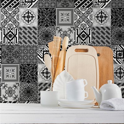 Papel de Parede Azulejo Preto e Branco
