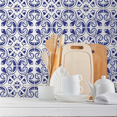 Papel de Parede Azulejo Azul