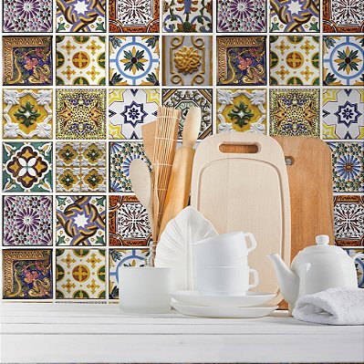 Papel de Parede Azulejo Colorido