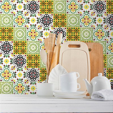 Papel de Parede Azulejo Colorido