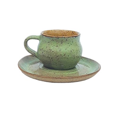 Xícara com alça e pires verde pântano - 100 ml