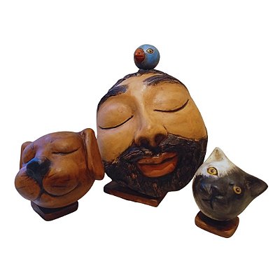 Escultura Cabeça São Francisco e animais