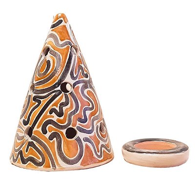 Luminária de cerâmica com porta vela laranja e preto