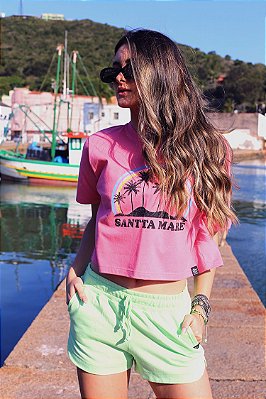 BLUSA CROPPED FEMININA ARCO-IRIS MANGA CURTA