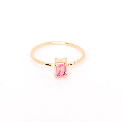 Aliança Mini Gema Carre Turmalina Rosa