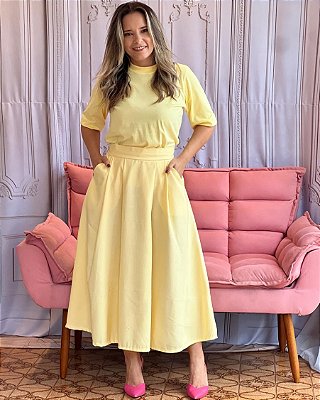 Saia Andreza amarelo manteiga