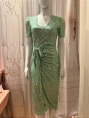 Vestido transpasse paete verde