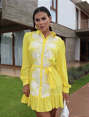 VESTIDO COM BOTÕES FRENTE AMARELO