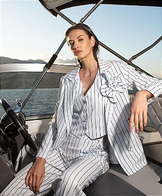 CONJUNTO BLAZER CALÇA E COLETE LISTRADO G