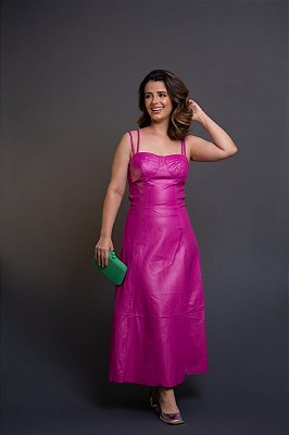 VESTIDO MIDI LEATHER FAKE VIBER PINK FUCSIA P