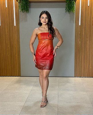VESTIDO MARROM / VERMELHO / LARJANJA