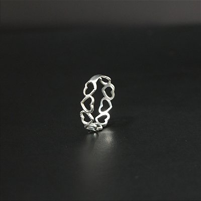 Anel de Prata 925 Corações Vazados Love Silver