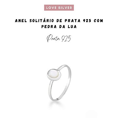 Anel Solitário de Prata 925 com Pedra da Lua Love Silver