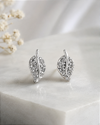 Brinco Folha Feminino em Prata 925 Cravejado com Zircônias | Love Silver Brasil