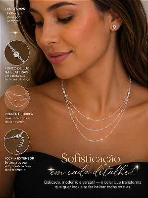 Colar Triplo Lumière com Pontos de Luz em Prata 925