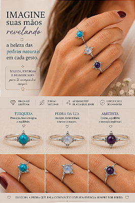 Anel com Pedra Natural Redonda em Prata 925