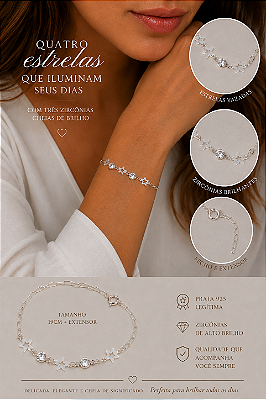 Pulseira Estrelas Vazadas com Zircônias em Prata 925