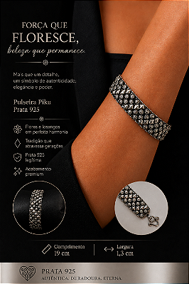 Pulseira Piku com Flores e Losangos em Prata 925