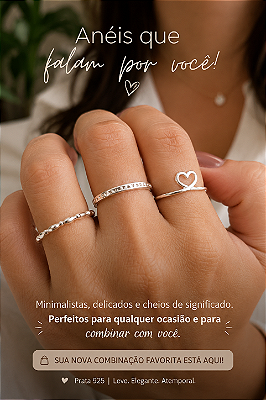 Trio de Anéis Minimalistas com Corações e Bolinhas em Prata 925