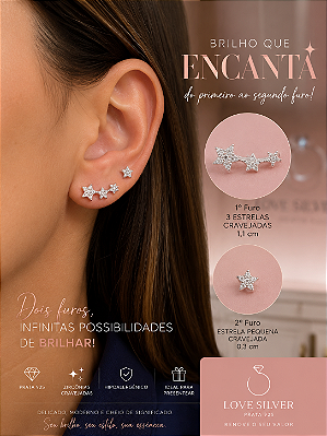Kit de Brincos Estrelas Cravejadas em Prata 925