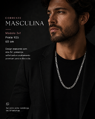 Corrente Masculina Elo 3x1 em Prata 925
