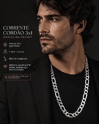 Corrente Masculina Grumet 3x1 em Prata 925