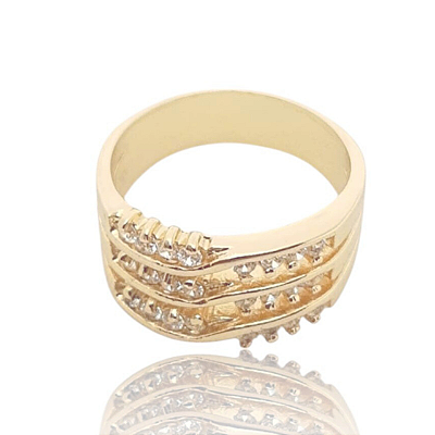 Anel 3 Fileiras com Zircônias Banhado a Ouro 18K