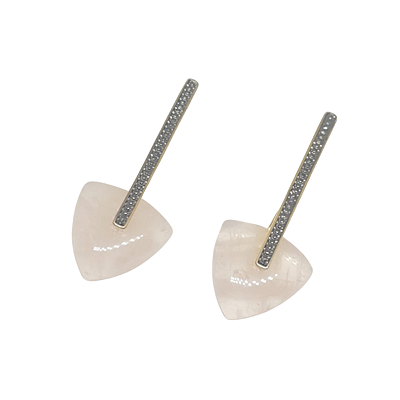 Brinco Banhado a Ouro 18K e Ródio Negro com Pedra Quartzo Rosa