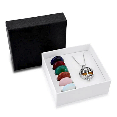 Colar Relicário Arvore da Vida Folhado a Ródio com 7 Pedras