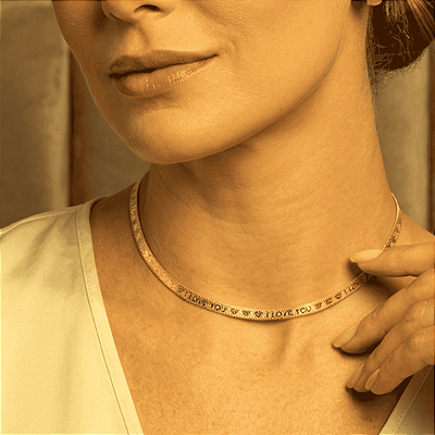 Colar Choker Fita 4mm I Love You 34cm + 10cm extensor Banho a Ouro 18K