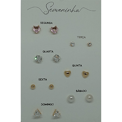 Brinco Semaninha 7 pares Banhado a Ouro 18K