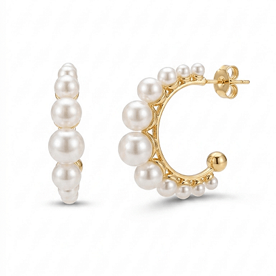 Brinco Argolas Pérolas Banhado a Ouro 18K