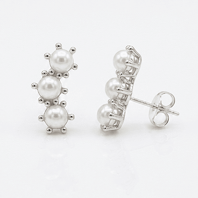 Brinco EAR Cuff Três Perolas Banhado a Ródio