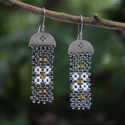 Brinco crochê miçangas mix metálico