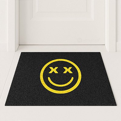 Tapete Capacho Smile Face 60x40 Emoji Olhos XX Eyes Dizzy