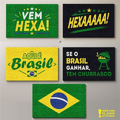 Tapete Capacho Entrada Copa do Mundo Brasil Hexa Futebol 60x40