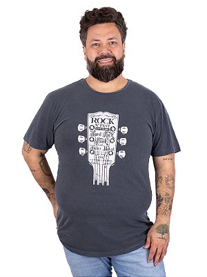 Camiseta Plus Size Estonada Guitarra Rock Fest Azul.